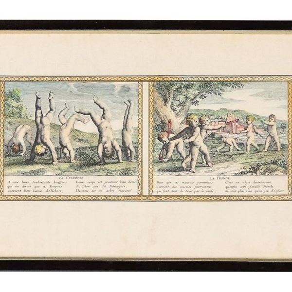 Stampa acquarellata "Allegoria di giochi di putti"