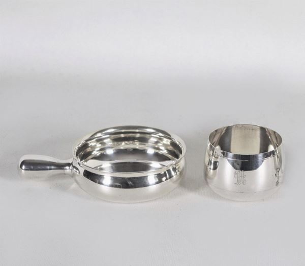 Silver lot of a bowl and a saucepan with handle signed Brandimarte, (2 pcs) 195 gr