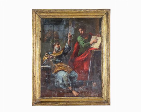 Pittore Bolognese Fine XVII Secolo - "L'apparizione di Gesù a San Pietro in carcere", dipinto ad olio su tela 