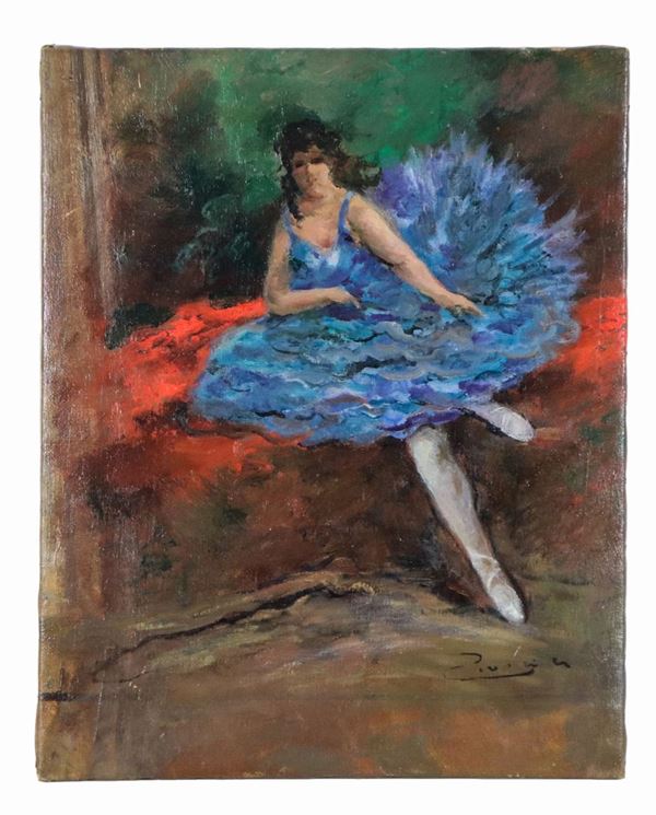 Pittore Europeo Inizio XX Secolo - Firmato. "Ballerina", dipinto ad olio su tela