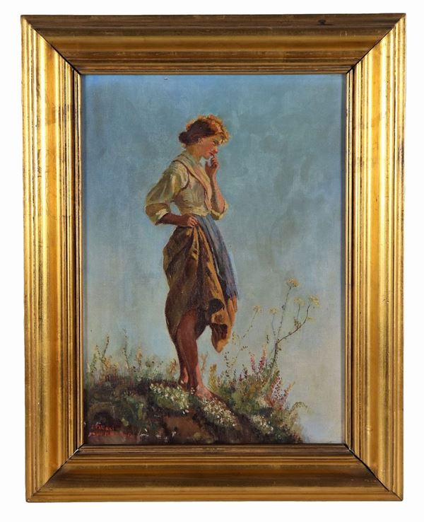 Martinez M. (1900) - Firmato. "Contadinella", copia ad olio su tela del dipinto di Filippo Palizzi