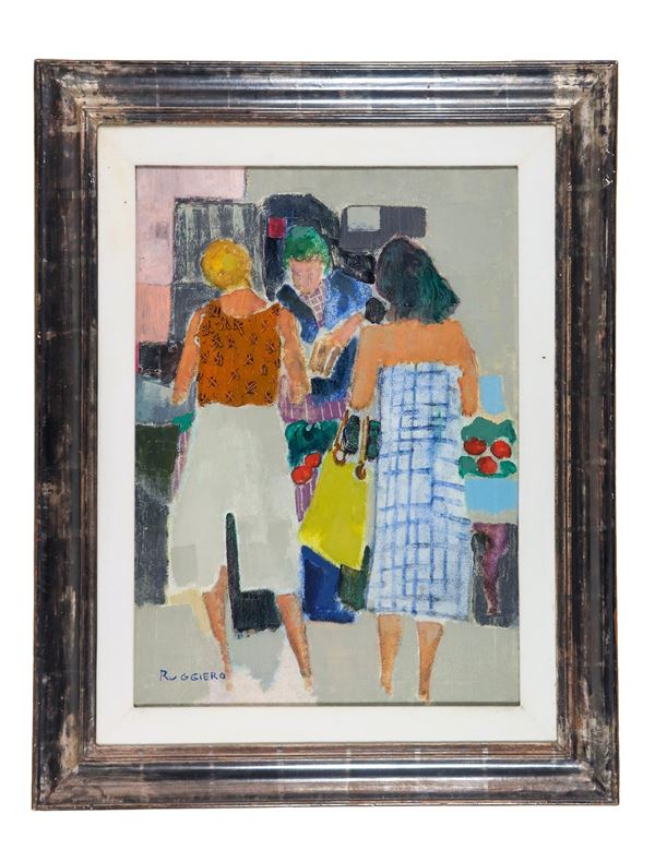 Amedeo Ruggiero - Signed. "At the market" oil on canvas 70 x 50 cm