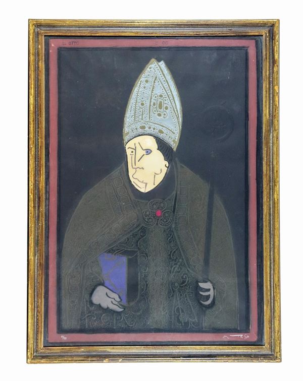 Jos&#232; Ortega - Firmata. "Sant'Otto".1973. Incisione più lito dalla serie Durer multiplo 13/99 cm 90 x 65
