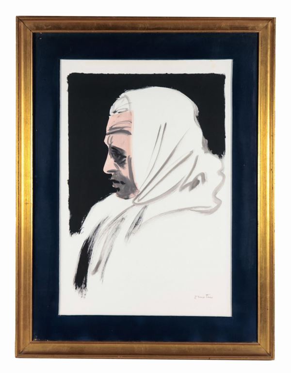 Enotrio Pugliese - Signed. "Pugliese peasant" mixed technique on paper 80 x 60 cm