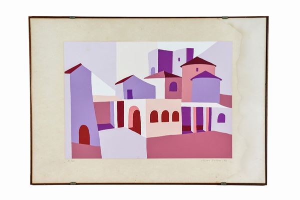 Debbas Simone (XX Secolo) - Signed and dated 1972. "View of houses" multiple color lithograph 89/100 cm 50 x 70