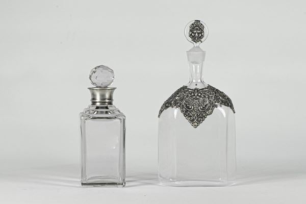 Two crystal liqueur bottles