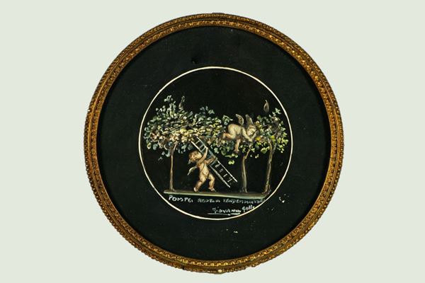 Medallion painted &quot;Pompeian cherubs at harvest&quot;