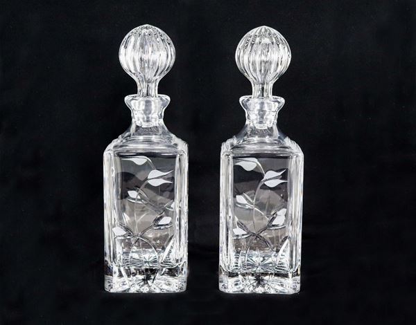 Pair of crystal liqueur bottles worked with a diamond point
