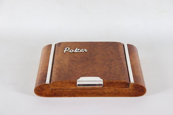 Game box in briar of walnut with silver trimmings