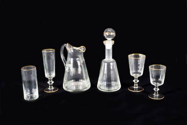 Crystal glasses set with flutings and edges in pure gold (40 pcs)
