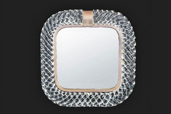Table mirror in crystal and blown Murano glass worked in torchon