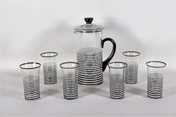 Crystal drink glasses set with black and white spirals (7 pcs)