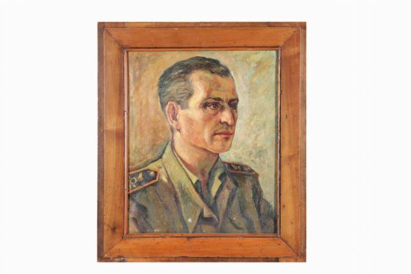 Pittore Italiano Anni 1940 - "Ritratto di ufficiale", dipinto ad olio su tela