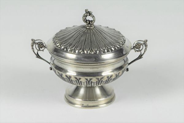Amphora-shaped silver sugar bowl