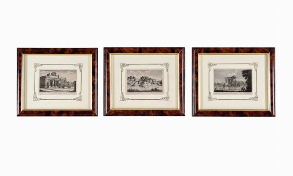 Lot of three small engravings "Views of Rome"