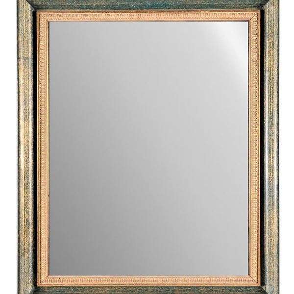 Frame in green and gilded lacquered wood, mercury mirror inside