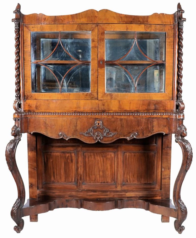 Antica vetrina siciliana Luigi Filippo in noce