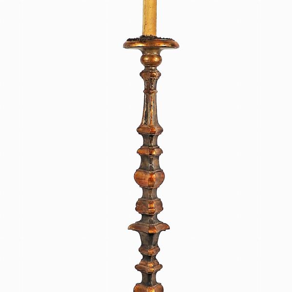 Floor torch in gilded and silvered wood with Louis XIV motifs carvings