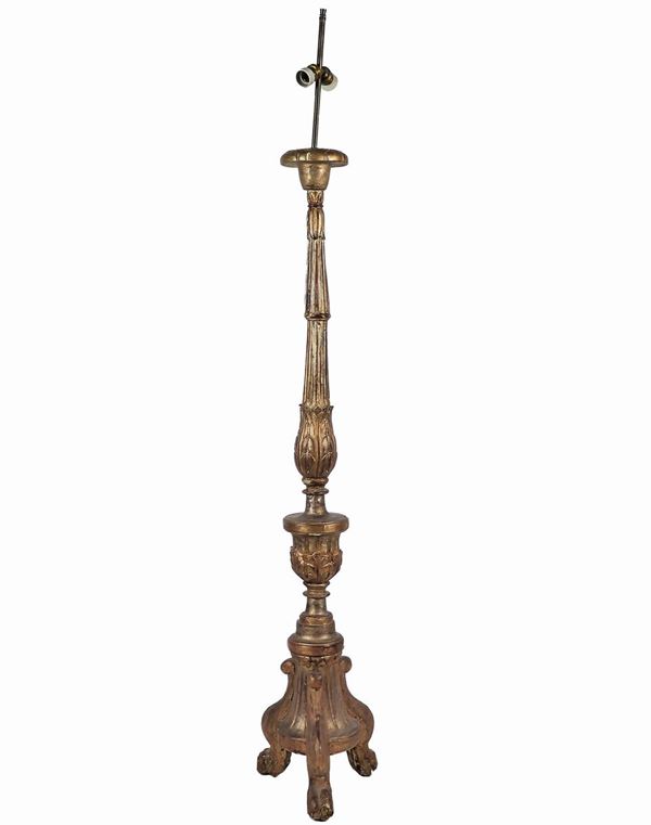 Floor torch in silvered wood and carved with Louis XV motifs