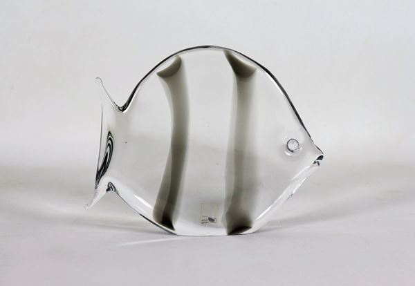 Scultura 'Pesce' in vetro di Murano fumé firmato Seguso