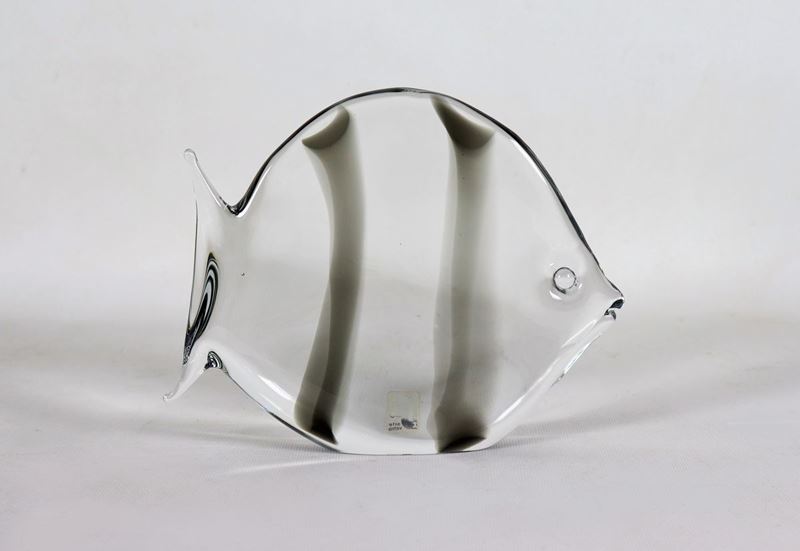 Scultura 'Pesce' in vetro di Murano fumé firmato Seguso