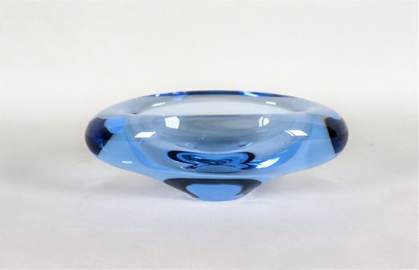 Blue glass oval ashtray, signed