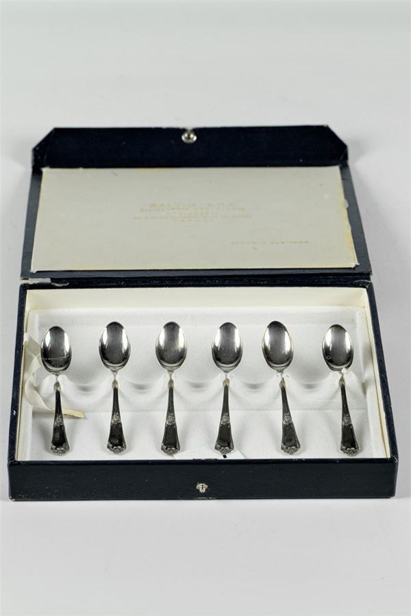 Six silver coffee spoons