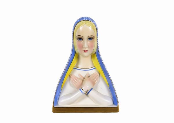Piccola scultura "Madonnina" in ceramica smaltata di Lenci