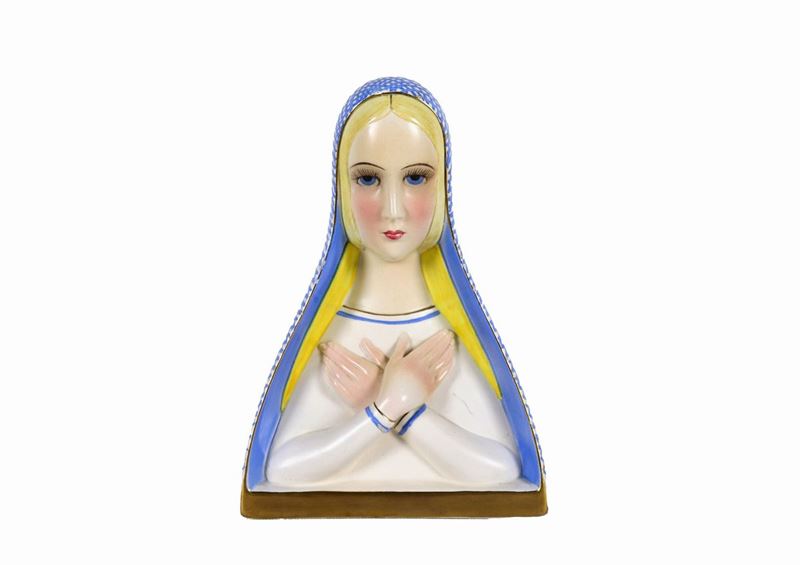 Piccola scultura "Madonnina" in ceramica smaltata di Lenci