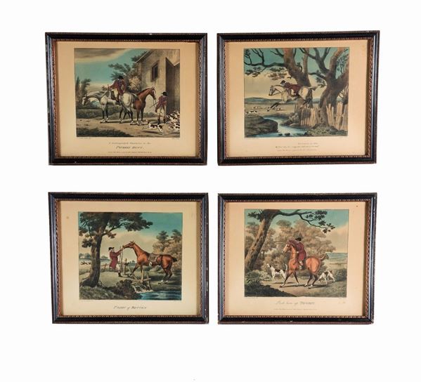 Lot of four English color prints "Fox Hunt"