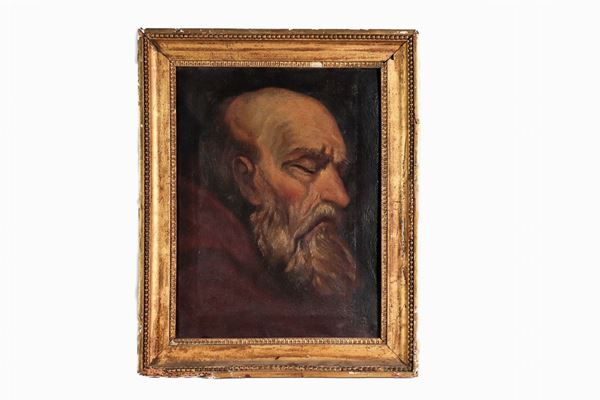 Scuola Italiana Inizio XIX Secolo - "Volto di frate in meditazione", dipinto ad olio su tela