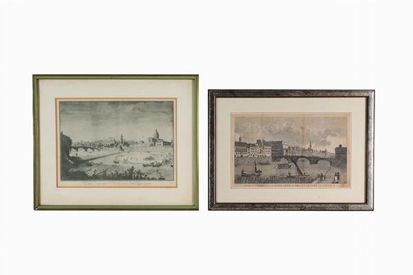 Lot of two engravings "Views of Florence"