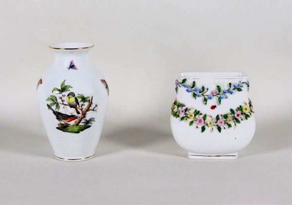 Polychrome porcelain lot of two jars, one from Herend and one from France