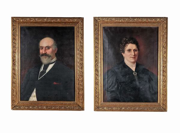 Scuola Italiana Fine XIX Secolo - "Portraits of a nobleman and a noblewoman", pair of oil paintings on canvas
