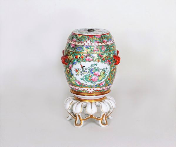 Rosenthal Aerozon D.R.G.M. porcelain perfume burner, decorated with polychrome enamels in relief with chinoiserie motifs
