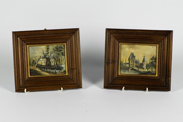 Pair of Miniatures &quot;Landscapes and castles&quot;