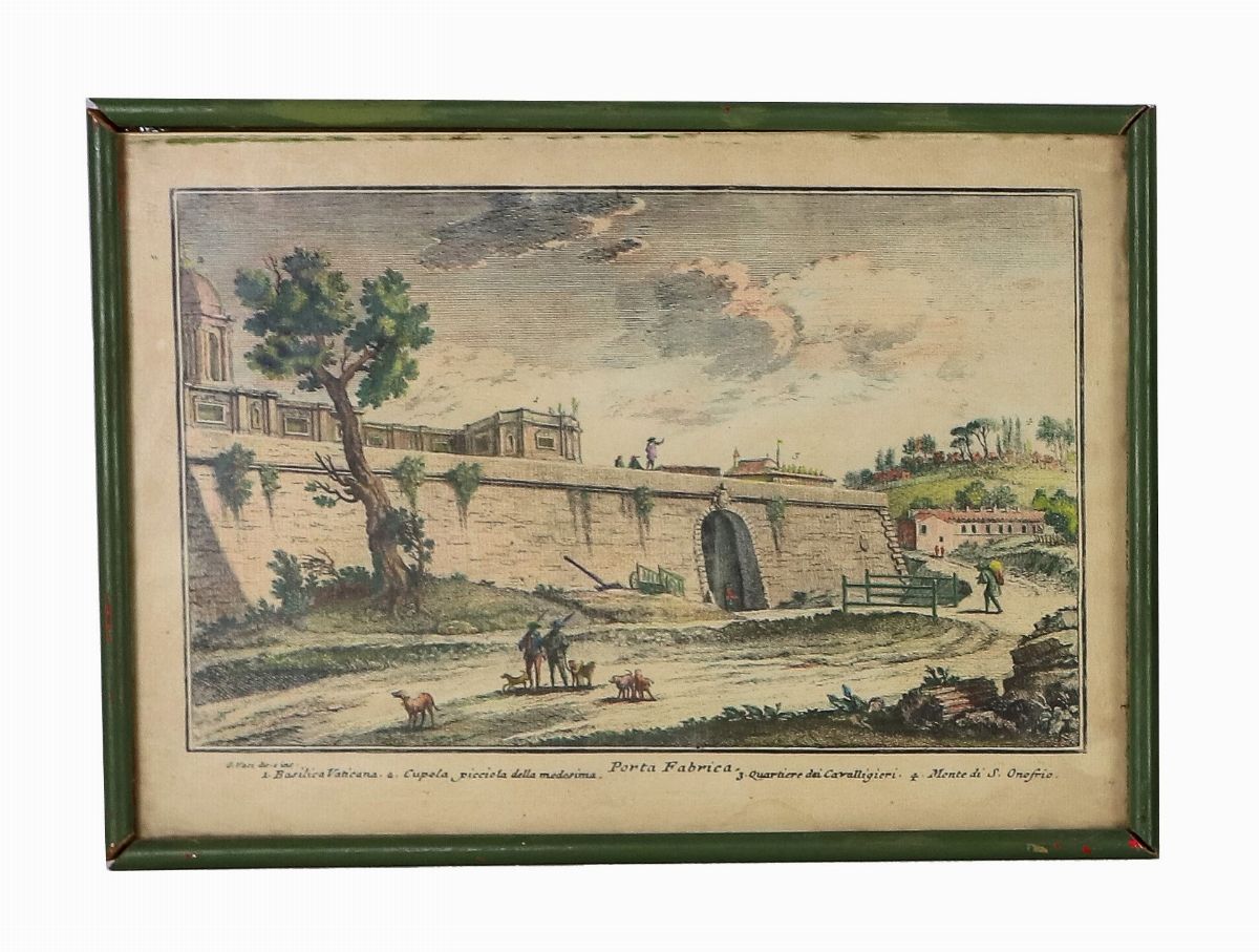 Lotto di quattordici stampe colorate 'Vedute di Roma con monumenti'