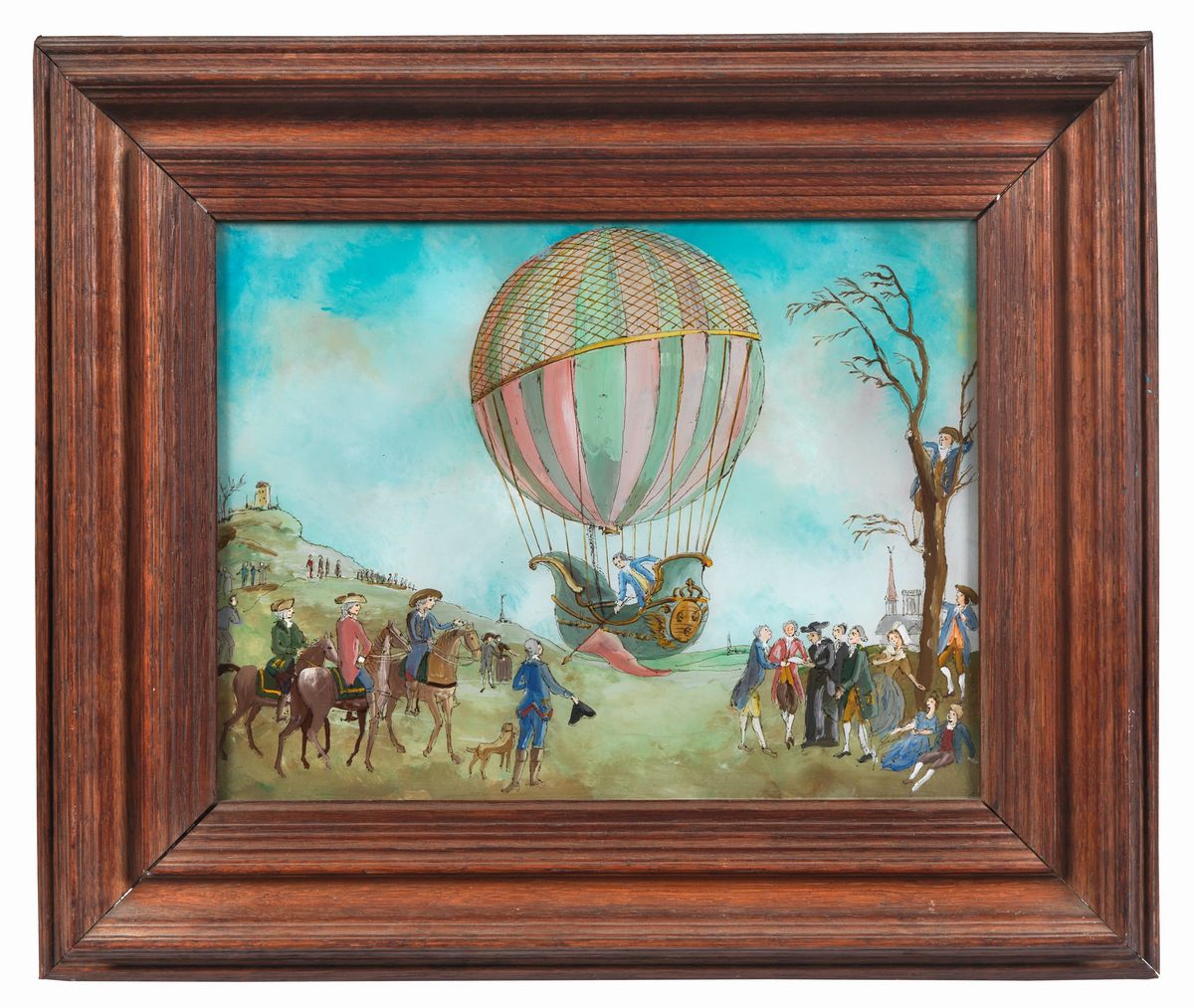 'L'ascensione in mongolfiera del principe', piccolo dipinto sottovetro