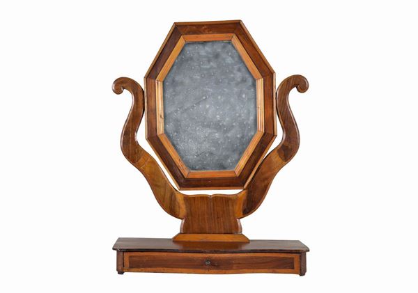 Antico specchio da toletta Luigi Filippo, in legno di noce e bosso