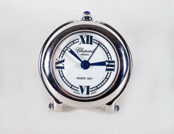 Chopard table alarm clock, Happy Day model, with original leather case and box