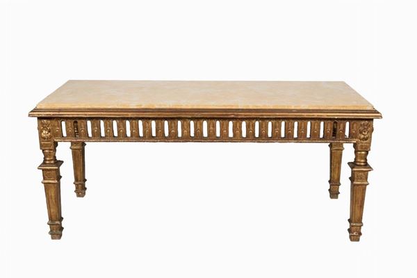 French Louis XVI living room table in gilded, carved and perforated wood
