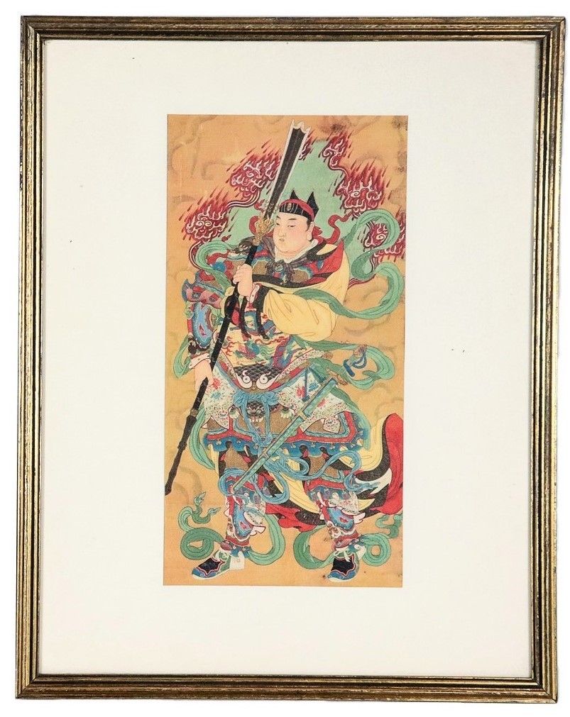 Lotto di sei stampe colorate giapponesi "Geishe, Samurai e paesaggi"