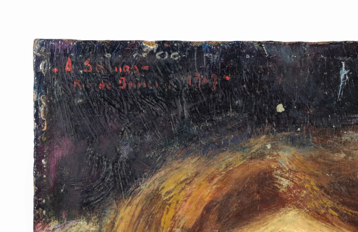 Firmato, iscritto e datato Rio de Janeiro 1907. "Ritratto di ragazza con collana", piccolo dipint...