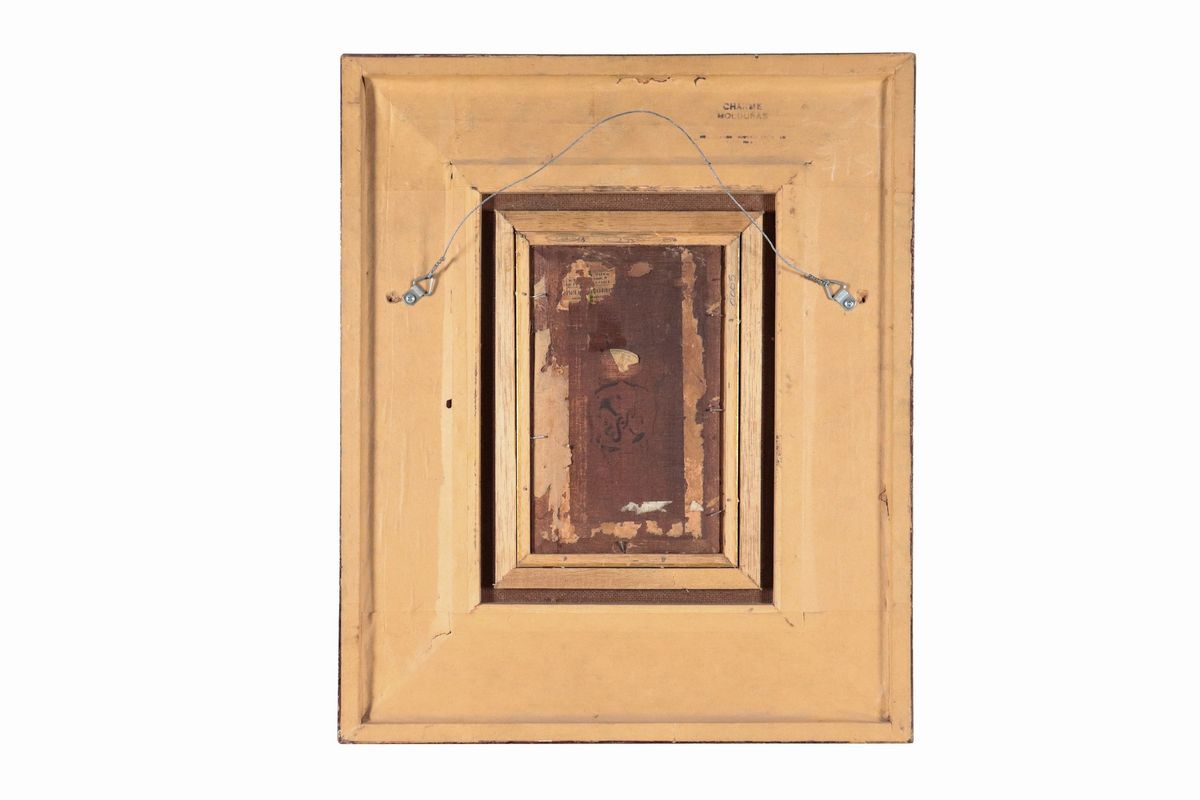 Firmato, iscritto e datato Rio de Janeiro 1907. "Ritratto di ragazza con collana", piccolo dipint...