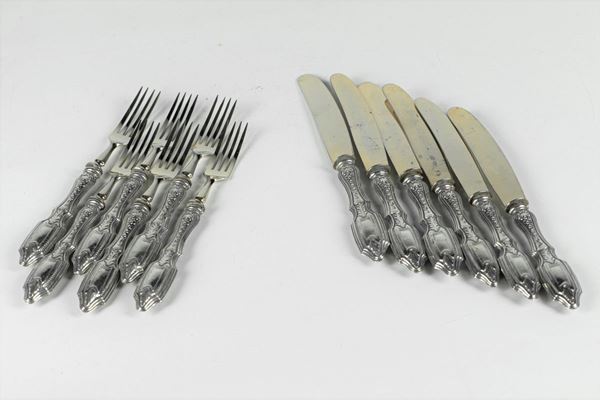Six forks and six dessert knives  - Auction Antique paintings, furniture, furnishings and art objects. - Gelardini Aste Casa d'Aste Roma