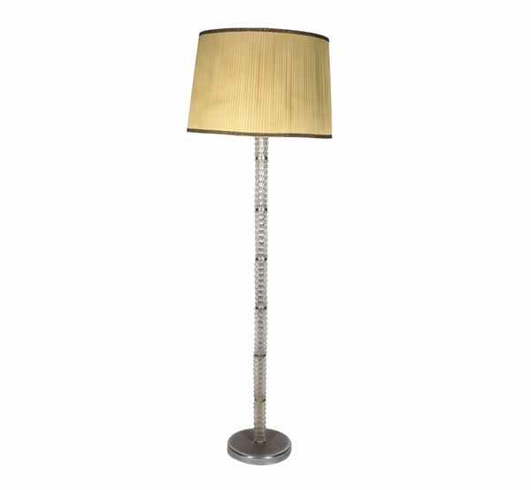 Floor lamp in crystal and Murano glass bubble with round base in silver metal, 3 lights