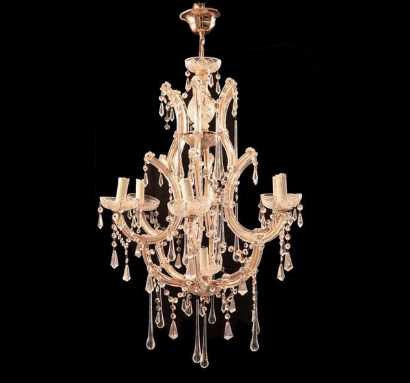 Maria Theresa crystal chandelier with prisms and teardrop pendants, 7 lights  - Auction FINE ART TIME AUCTION and Furniture of Private Collections and Heritage - Gelardini Aste Casa d'Aste Roma