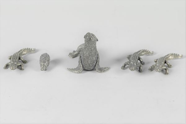 Five little animals in silver