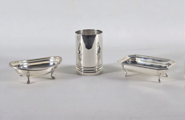 Lotto in argento di due ciotole e un bicchiere, (3 pz) gr. 420