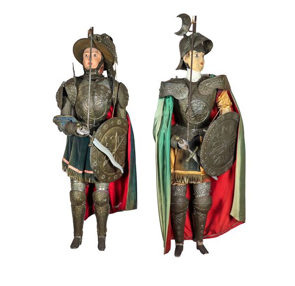 Pair of "Sicilian puppets" in polychrome wood